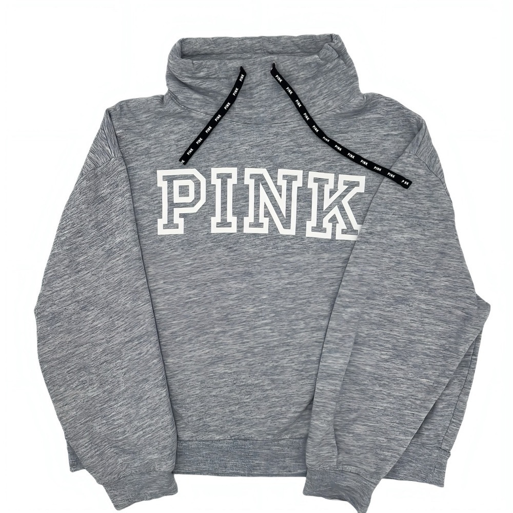 Victoria’s Secret PINK Oversized Cowl Neck Gray Pullover Logo Sweatshirt Large